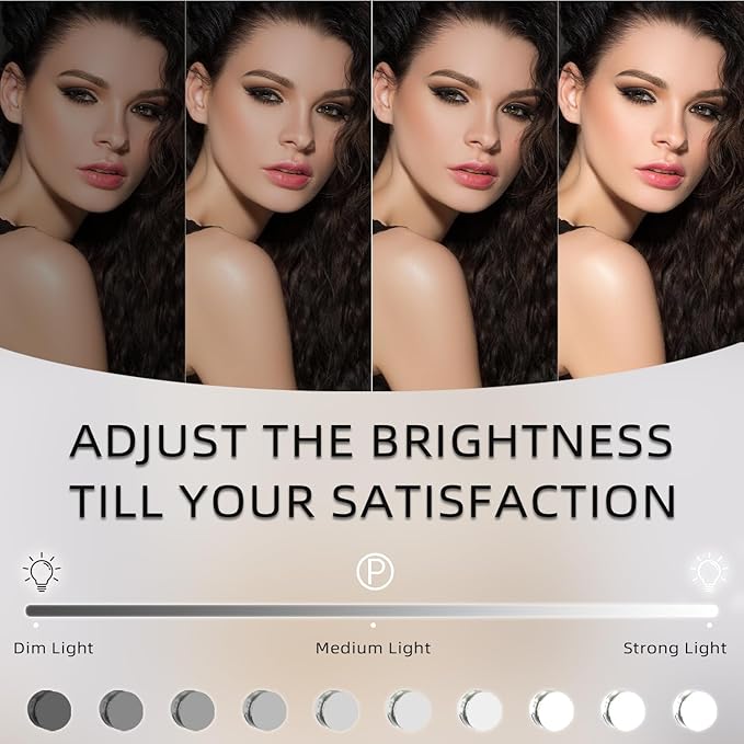 FENCHILIN Lighted Makeup Mirror Hollywood Mirror Vanity Makeup Mirror with Light Smart Touch Control 3Colors Dimmable Light Detachable 10X Magnification 360°Rotation