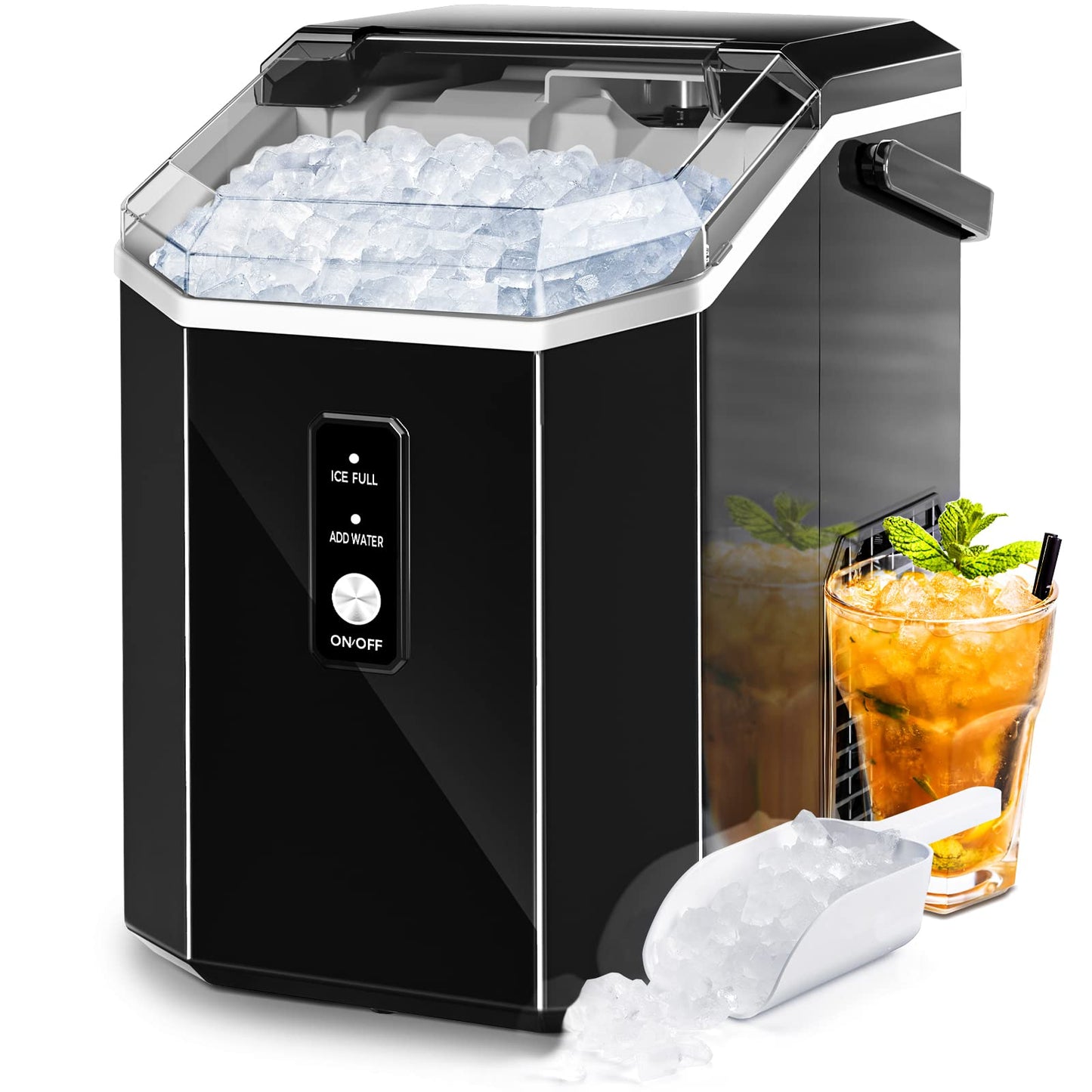 AGLUCKY Portable Ice Maker Machine Countertop with Handle,26Lbs/24H,9 Bullet Ice Ready in 7 Mins,Self-Cleaning Function with Ice Scoop and Basket,Ideal for Home Office Kitchen (Red)