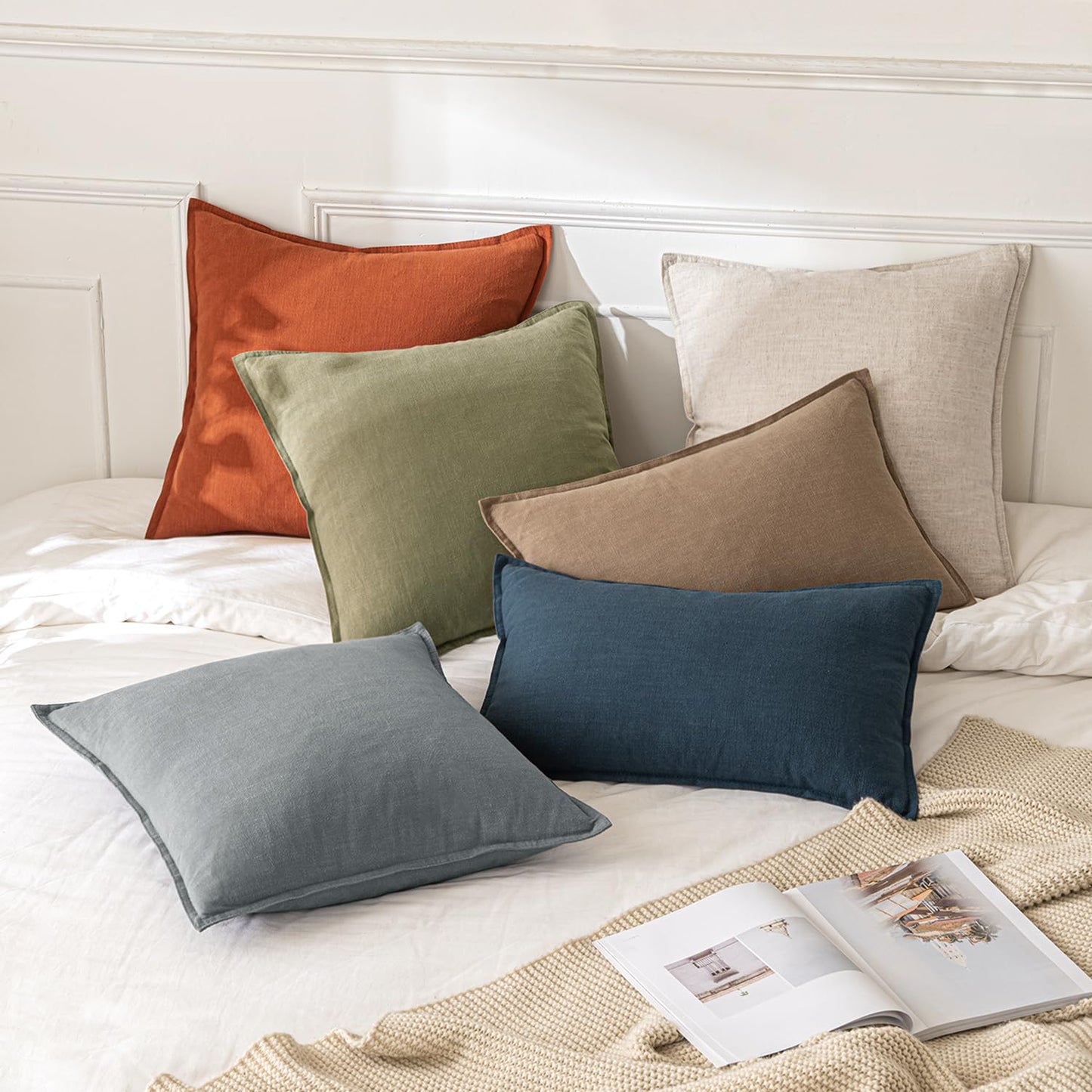 MIULEE Decorative Linen Euro Sham Pillow Covers 26x26 Natural Beige Boho FarmhouseNeutral Christmas Couch Throw Pillows for Bed Pack of 2 Accent Modern Pillowcase Sofa Livingroom Home Decor