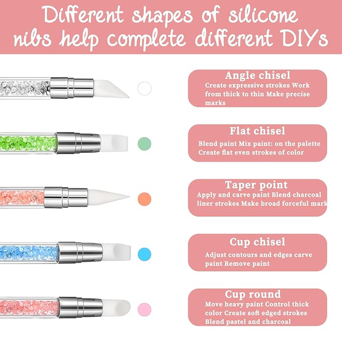 7Pcs Nail Art Brush Set, Dual Tipped Silicone Nail Tools, Nail Art Sculpture Pen, Rhinestone Nail Polish Carving Pen, 3D Nail Art Flower Brush, Acrylic Nail Brush, Nail Art Tools for Home Salon