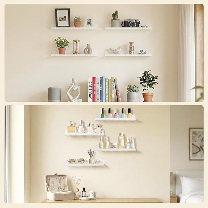 Lifewit Floating Shelves for Wall, Acrylic Display Shelf Wall Mounted for Figure, Car, Art, Book, 14" Perfume Organizer for Bathroom, Bedroom, Living Room, Nursery, Home Decor, White, 10 Pack