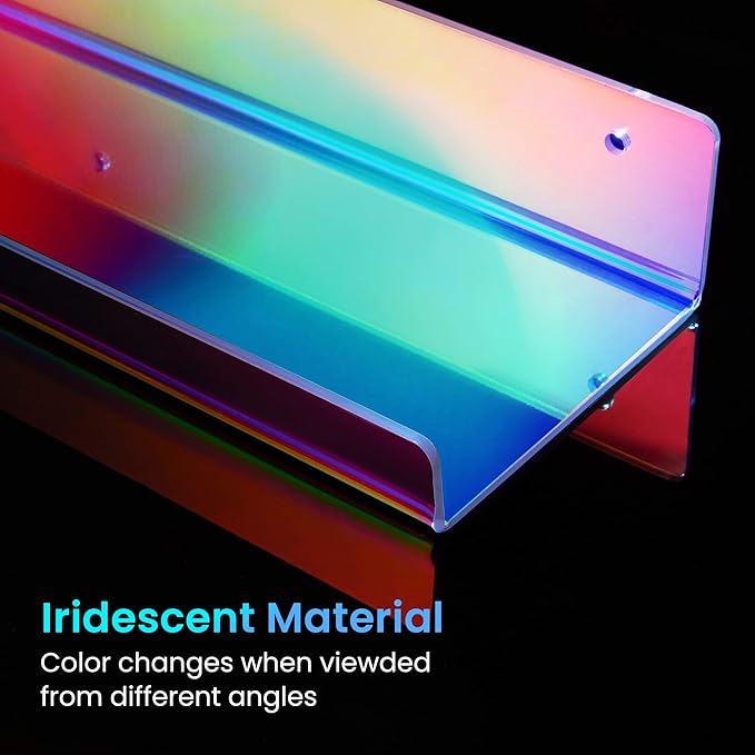 upsimples Acrylic Shelves for Wall Decor, 15" Display Shelf for Perfume, Skincare, Nail Polish, Wall Organizer for Bathroom, Bedroom, Living Room, Playroom, Kids Bookshelf, Iridescent, 4 Pack