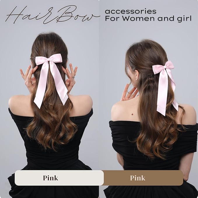 LuSeren 2 PCS Double Layer Hair Bows Pink Hair Ribbon Clips Ponytail Holder Accessories for Women Girls Toddlers Teens Kids