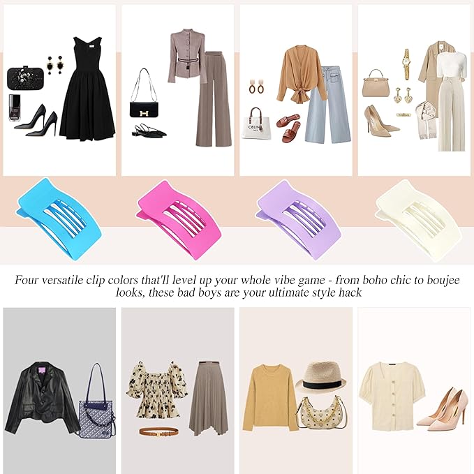 Velscrun Flat Hair Clips for Women Girls, Pink Lay Flat Claw Clips, Strong Hold Large Side Hair Clip All Hair Types, French Duck Billed Non Slip Grip Daily Styling Hair Jaw Claw Clip