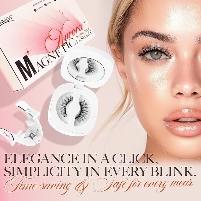 LASHVIEW Magnetic Eyelashes Natural Look, Reusable Magnetic Lashes with Applicator, No Glue Needed, Windproof & Waterproof,Comfort RCM01-1