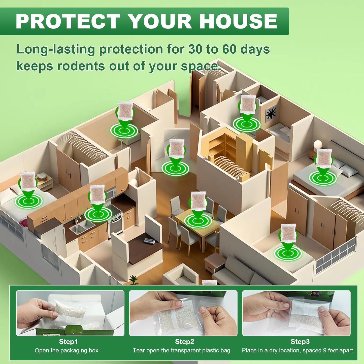 HLISIS 15 Pack Mouse Repellent Pouches, Peppermint Oil Repellent for Mice, Natural Rodent Repellent Pouches Effectively Repels Rodents, Mosquito, Spiders, and Other Pests, Indoor & Outdoor Use
