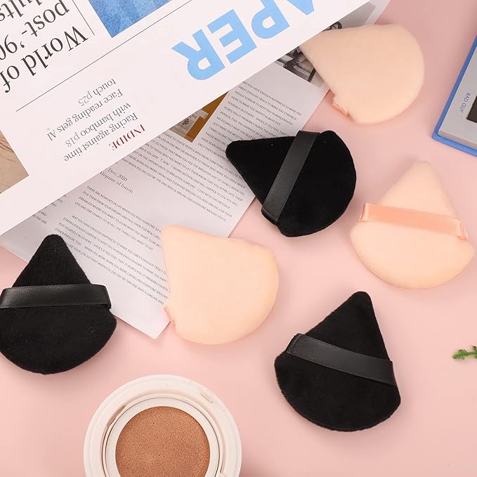 Pimoys 6 Pieces Powder Puff Face Triangle Makeup Sponge Soft Velour Puffs for Loose Powder Setting Powder Blender Foundation Sponge Beauty Makeup Tool for Women