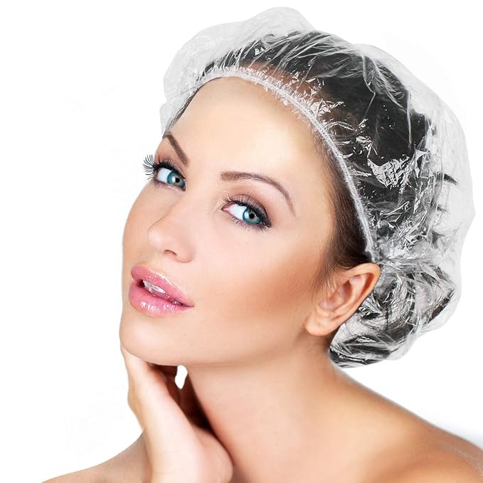 Disposable Shower Caps 100 Pcs - Multi-Purpose Thickening Elastic Bath Cap Plastic Waterproof Clear Shower Caps Bath Shower Hair Caps Women Spa,Home Use, Hotel and Hair Salon, Portable Travel(18.1")