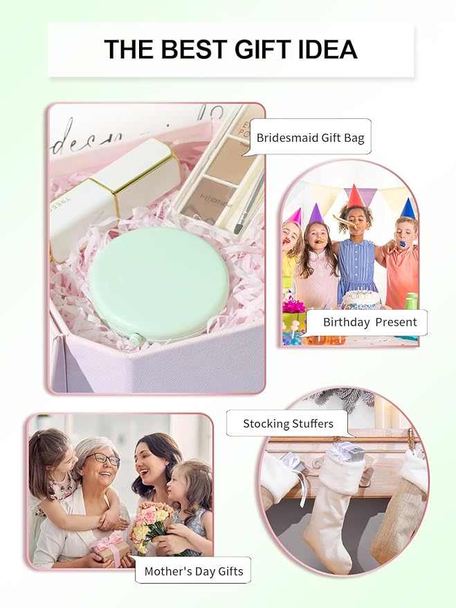 Compact Mirror for Purse, Pack of 24 Double-Sided 1X/2X Magnifying Metal Pocket Makeup Mirrors(Round, Cyan)