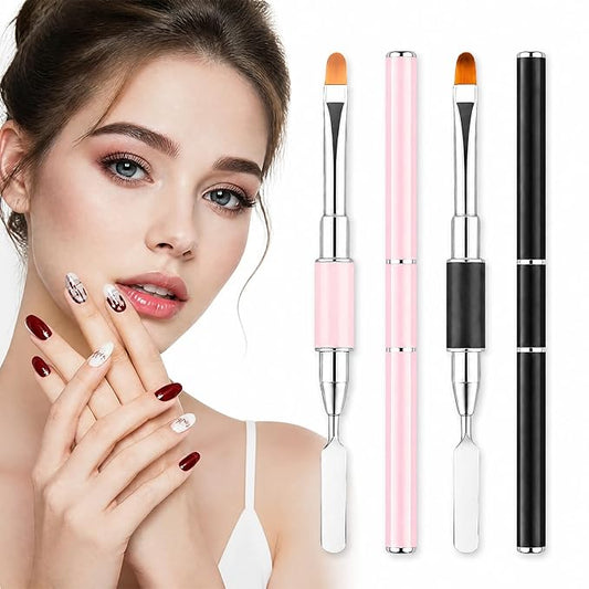 Dual-Ended Gel Nail Brush Set - Nail Sculpting Tool for Poly Extension, Sculpture Gel - Polygel Brushes Manicure Design Kit for Salon & DIY Use, 2Pcs Black&Pink