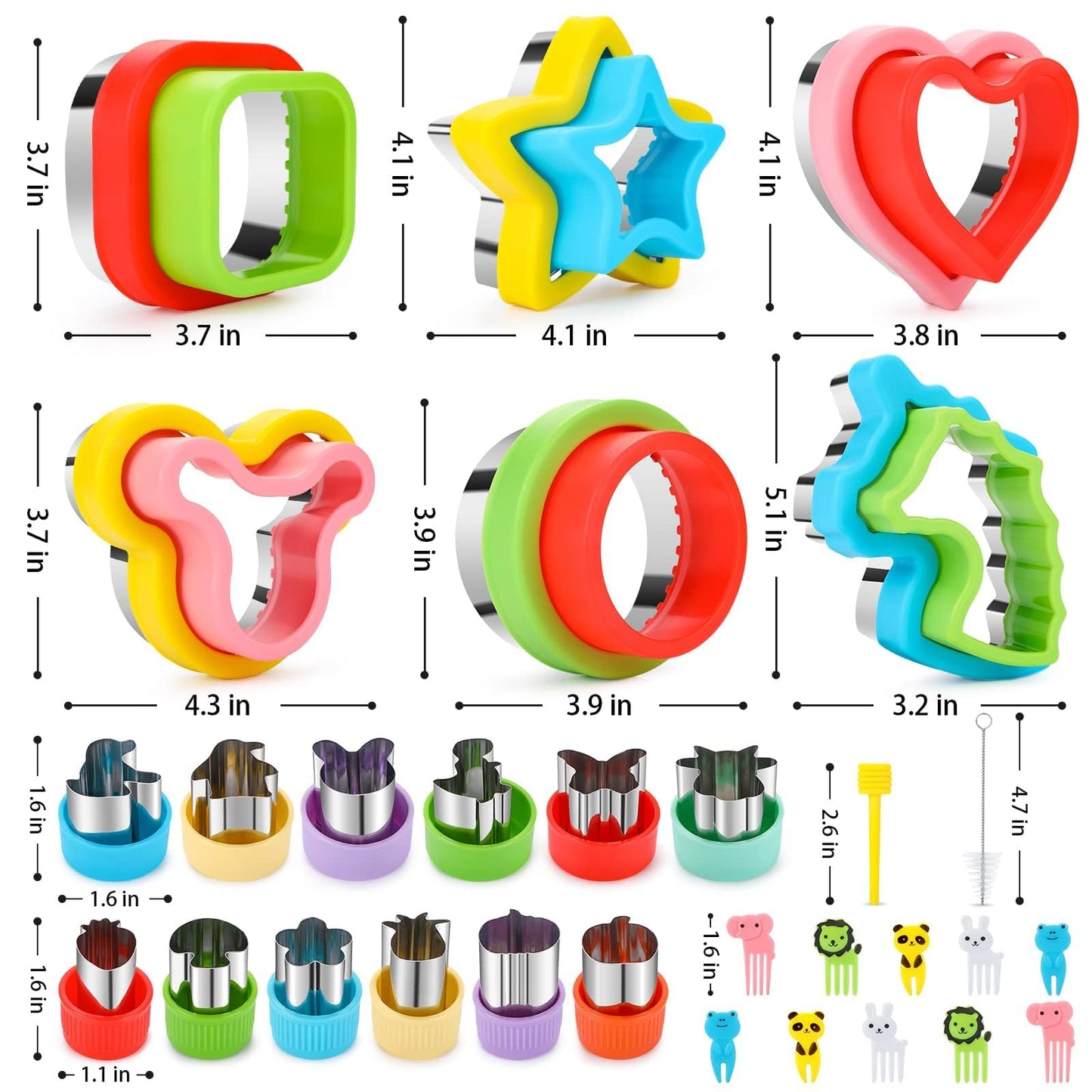 30Pcs Sandwich Cutter and Sealer for Kids Fruit Cutters Shapes Food Picks Crustless Sandwich Shape Cutters Decruster Sandwich Maker DIY Cookie Cutter Boys Girls School Bento Box