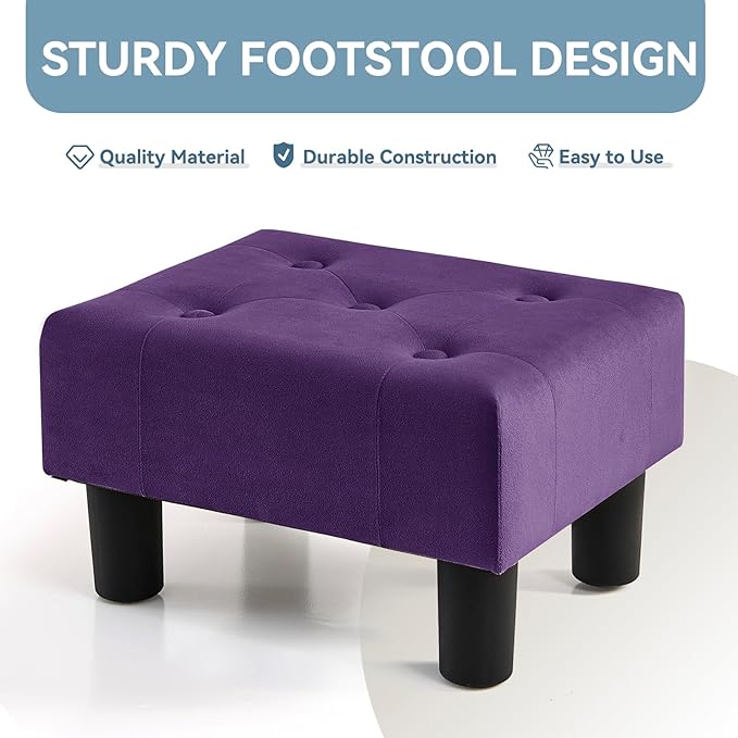 Poofzy Small Foot Stool Ottoman, Velvet Ottoman Foot Rest with Legs, Rectangle Foot Rest for Couch, Footstools and Ottomans Small for Living Room and Entryway (Purple)