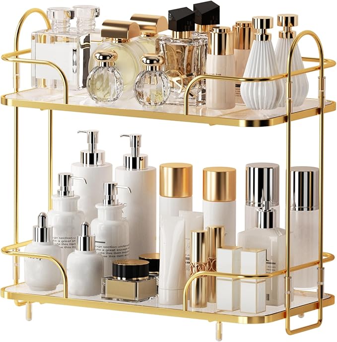 2 Tier Corner Bathroom Counter Organizer, Cosmetic Skincare Organizer, Bathroom Countertop Perfume Tray Vanity Organizer, Kitchen Spice Corner Storage Shelf | Cosmetic Skincare Organizer