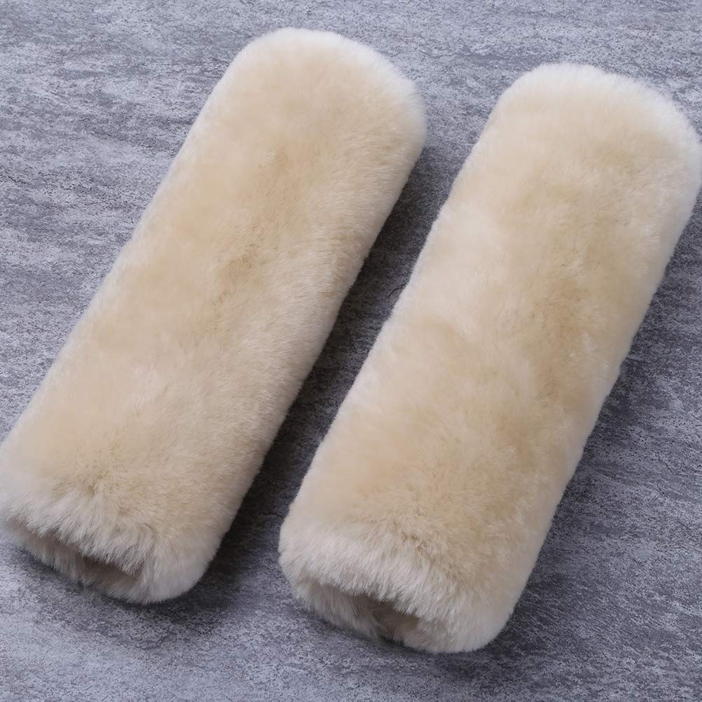 OGLAND 2 Pack Automotive Authentic Sheepskin Car Seat Belt Pads, Soft Shoulder Pad, Neck Cushion Protector, Genuine Natural Merino Wool (Pearl)