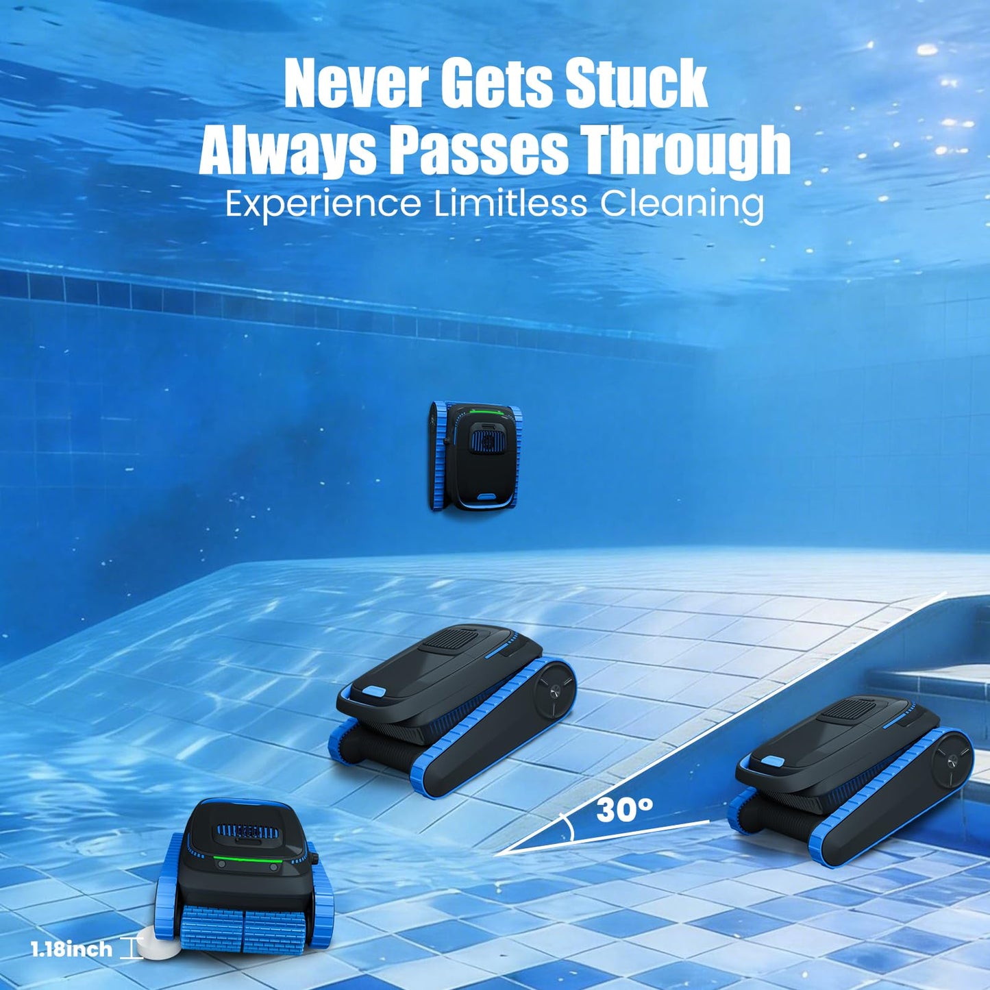 BOTLIFE PC20 Automatic Robotic Pool Cleaner, Cordless Pool Vacuum Robot for Inground & Above Ground Pools, Smart Navigation, Self-Parking, 5000GPH Suction, Cleans Floor, Wall & Waterline
