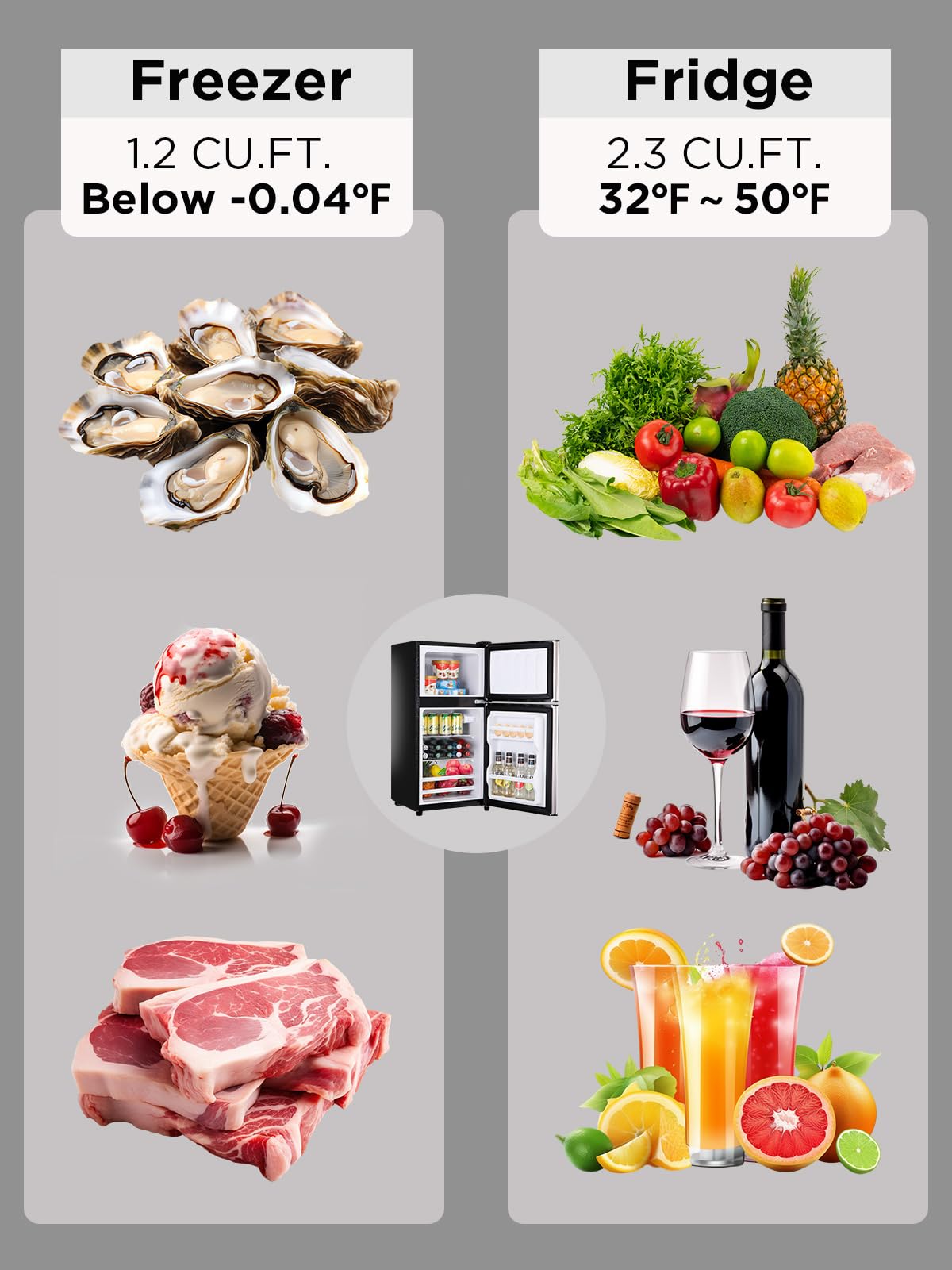 F.W.WOOLWORTHS 3.5 Cu.Ft Fridge with Freezer, Refrigerator with 2 Doors for Office, Kitchen, Dorm and Bedroom, Fridge with 7 Level Temp Adjustable Thermostat, Silver