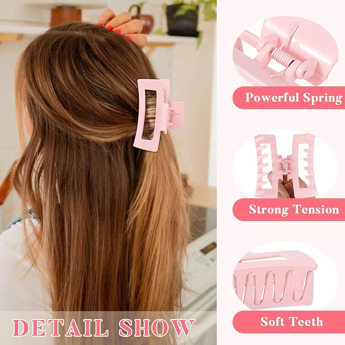 Auseibeely 6 Pcs Large Claw Clips for Thick Hair, 4.1 Inch Square Claw Clip for Women Girls, Strong Hold Hair Clips for Thick/Long/Curly Hair, Non-slip Banana Jaw Clip Accessories, Multicolor