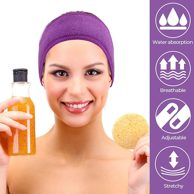 Whaline Spa Facial Headband 4 Packs Head Wrap Terry Cloth Headband Adjustable Stretch Towel for Bath, Makeup and Sport (Purple)