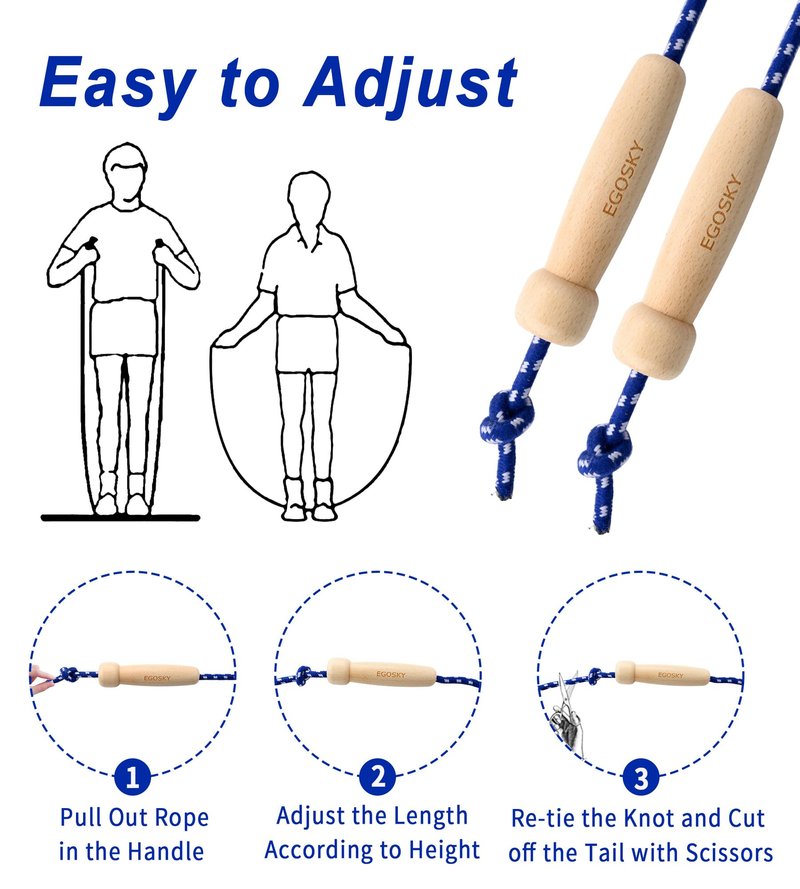 Jump Rope for Women Men Kids, EGOSKY Adjustable Wooden Handle Skipping Rope for Adult Boys Girls Fitness Exercise Outdoor Activity (Blue)