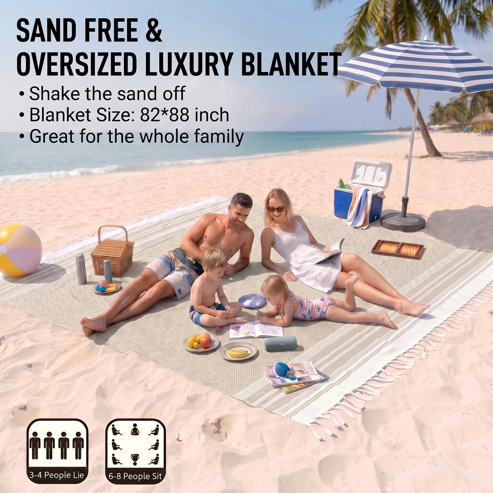 Yongoes Oversized Turkish Beach Towel Blanket Cotton Giant XL Sandproof Towels Huge Linen XXL Extra Large Big Throw Quilt Blankets for Adults Cloud Travel Camping Glamping Accessories Essentials