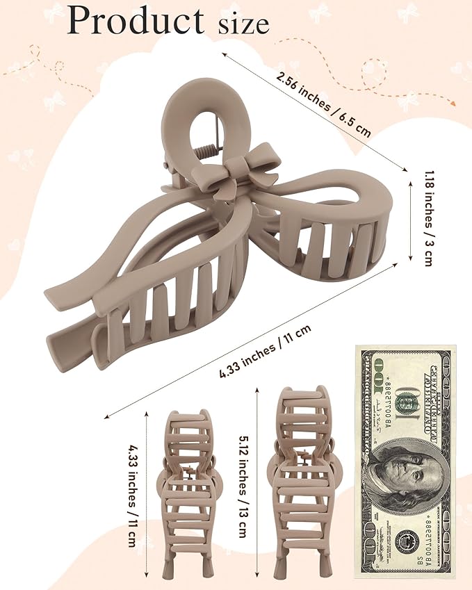 4 PCS Bow Hair Clips for Women Bow Claw Clip 5" Extra Large Hair Claw Clips for Thick and Long Hair Cute Bows Big Clip