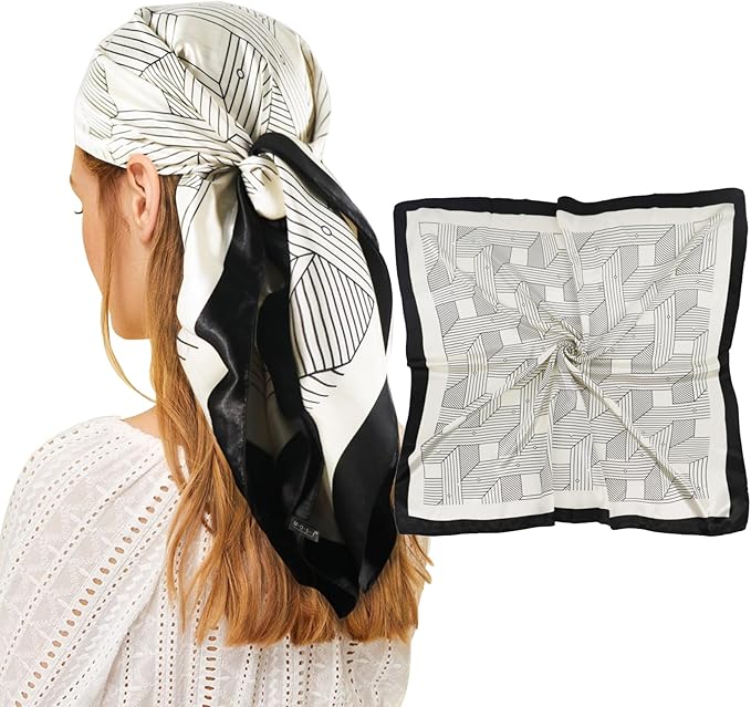 vimate 35" Square Silk Like Head Scarf - Women's Fashion Satin Scarf Bandana for Hair Wrapping at Night.