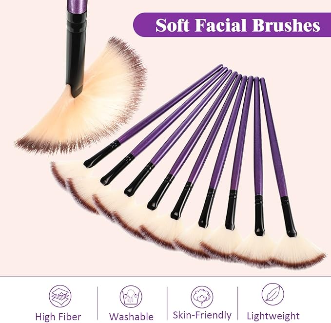 9 Pieces Facial Fan Mask Brushes, Soft Facial Applicator Brushes Tools for Peel Glycolic Makeup for Mud Cream(Purple)