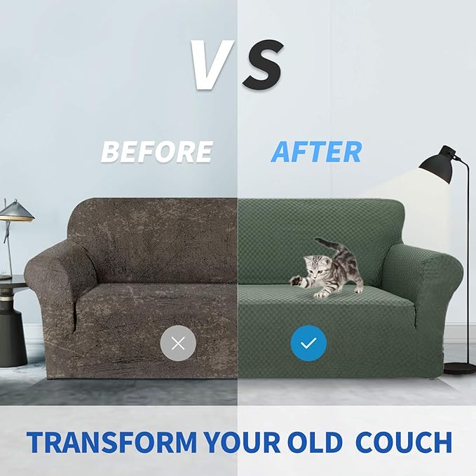 ZNSAYOTX 1 Piece Jacquard Couch Covers for 3 Cushion Couch Living Room High Stretch Sofa Cover Pets Dogs Friendly Anti Slip Thickened Slipcovers Furniture Protector (Sofa, Army Green)