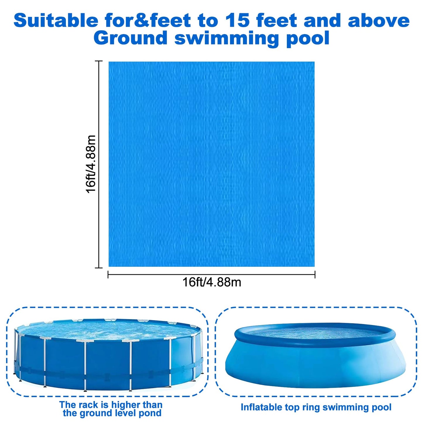 YEXEXINM 16 x 16 Ft Pool Ground Cloths,Swimming Pool Waterproof PE Swimming Pool Liner Pad for Protect Above Ground Pool Blanket for 8ft to 15ft Frame Above Ground Pools Accessories Prevents Punctures