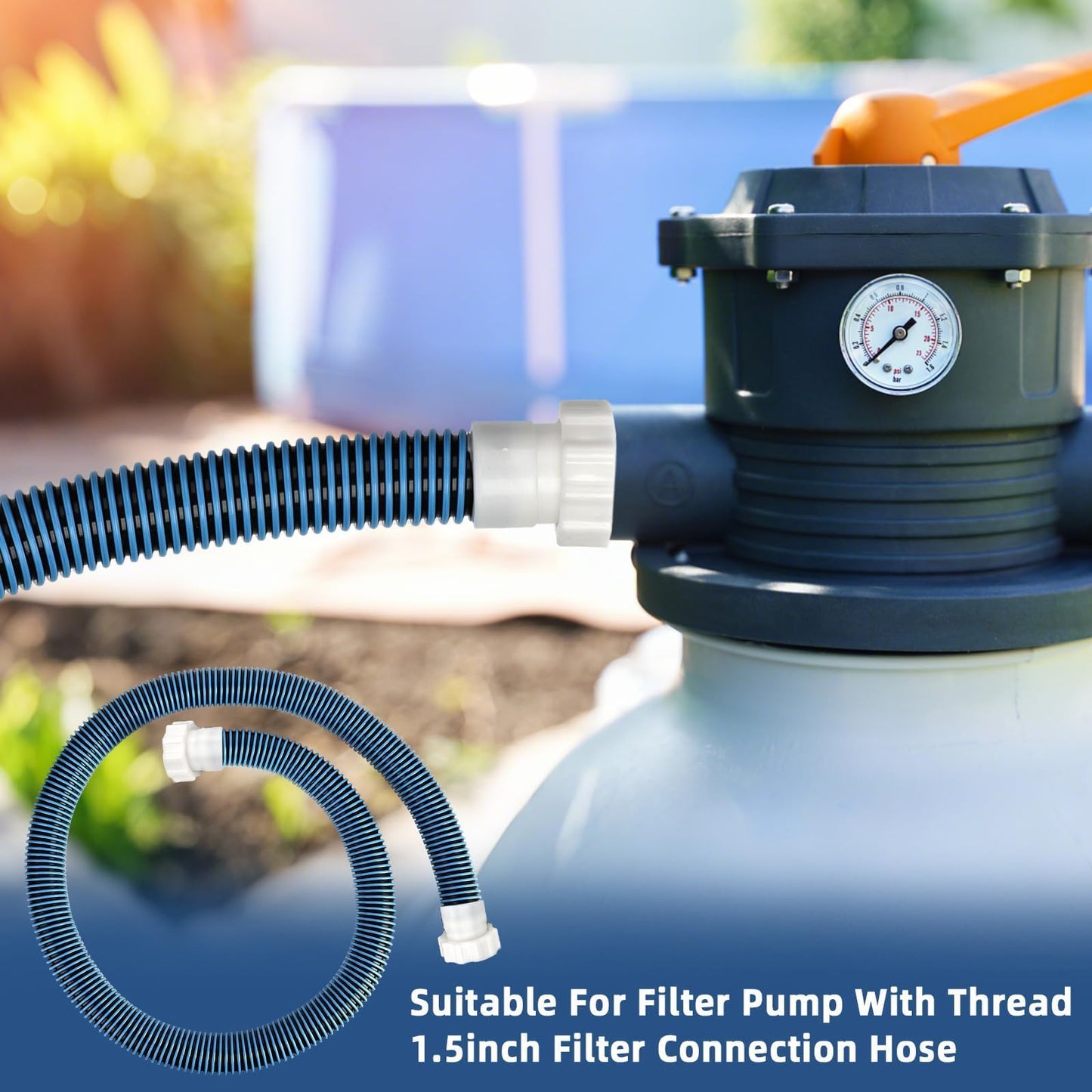 Conderyang 24inch 1 1/2" Pool Sand Filter Pump Hose For Above Ground Pool 2ft 1.5 Inch Eva Pool Sand Pump Replacement Hose For Saltwater Systems And Sand Filters (Blue)