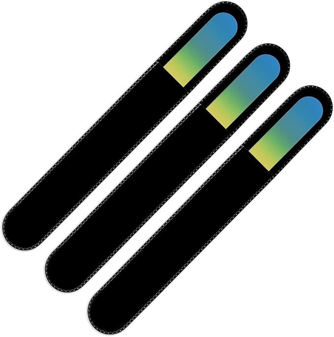 Mont Bleu Rainbow Crystal Nail File in Black Pouch - Large/Professional Size - Czech Tempered Glass - Handmade in Bohemia (Czech Republic)