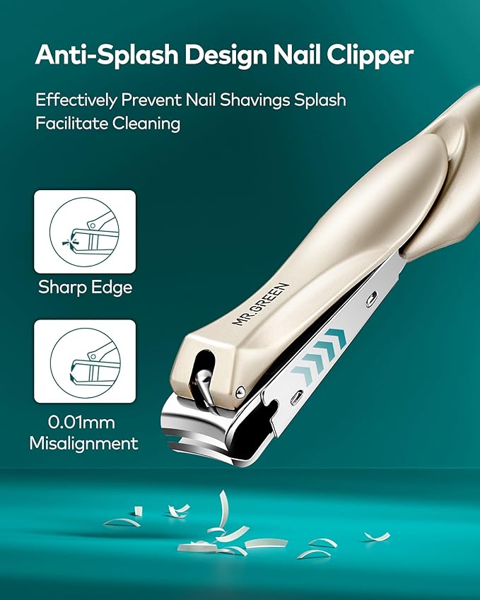 MR.GREEN 7 in 1 Manicure Set, German Stainless Steel Anti-Splash Nail Clippers Set, Professional Fingernail and Toe Nail Clippers Kit Full Nail Care Grooming Kit with Leather Case for Women and Men