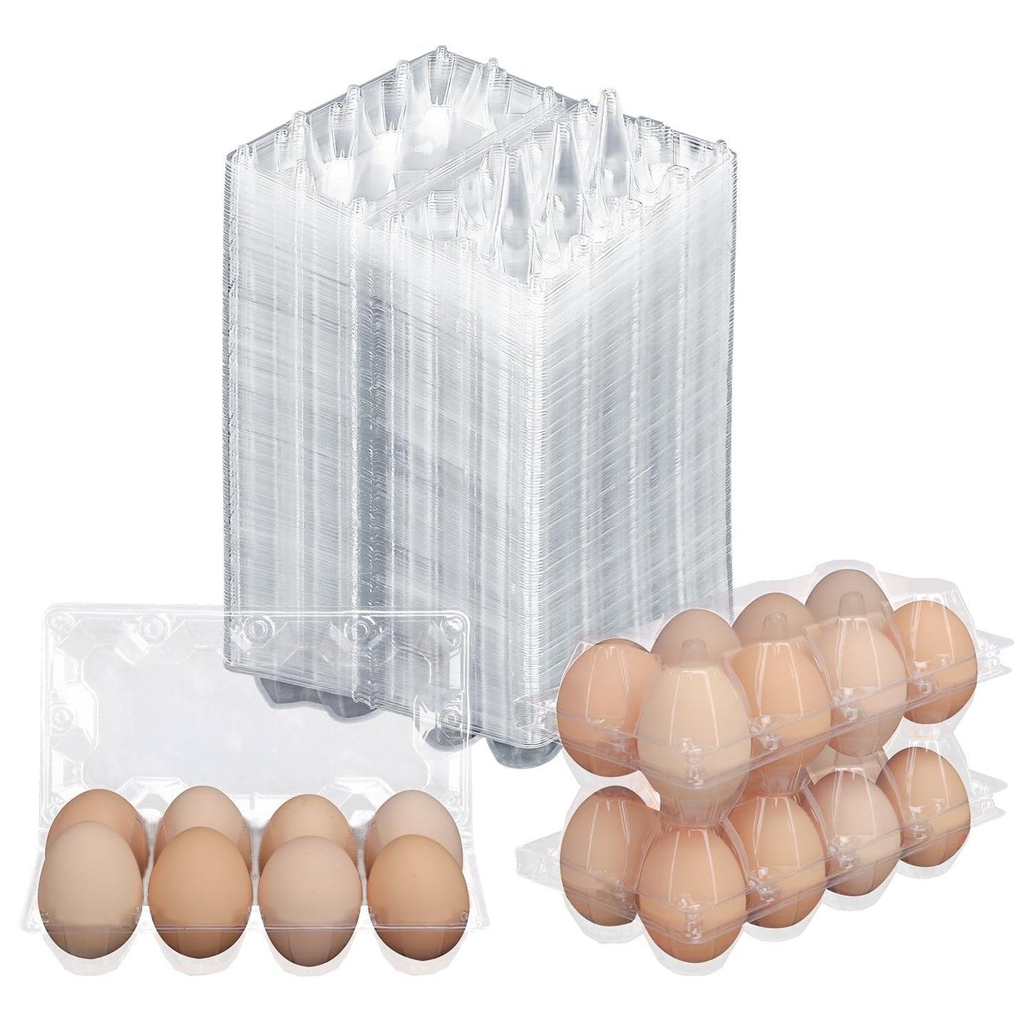 KUKLIPJIM 150 Pack Bulk Egg Cartons, Clear Plastic Chicken Egg Holders, Egg Tray Carton Holder for Home & Kitchen, Farm & Market Use, An Eco-Friendly Egg Storage Solution, 8 Grids，(Medium Size)…