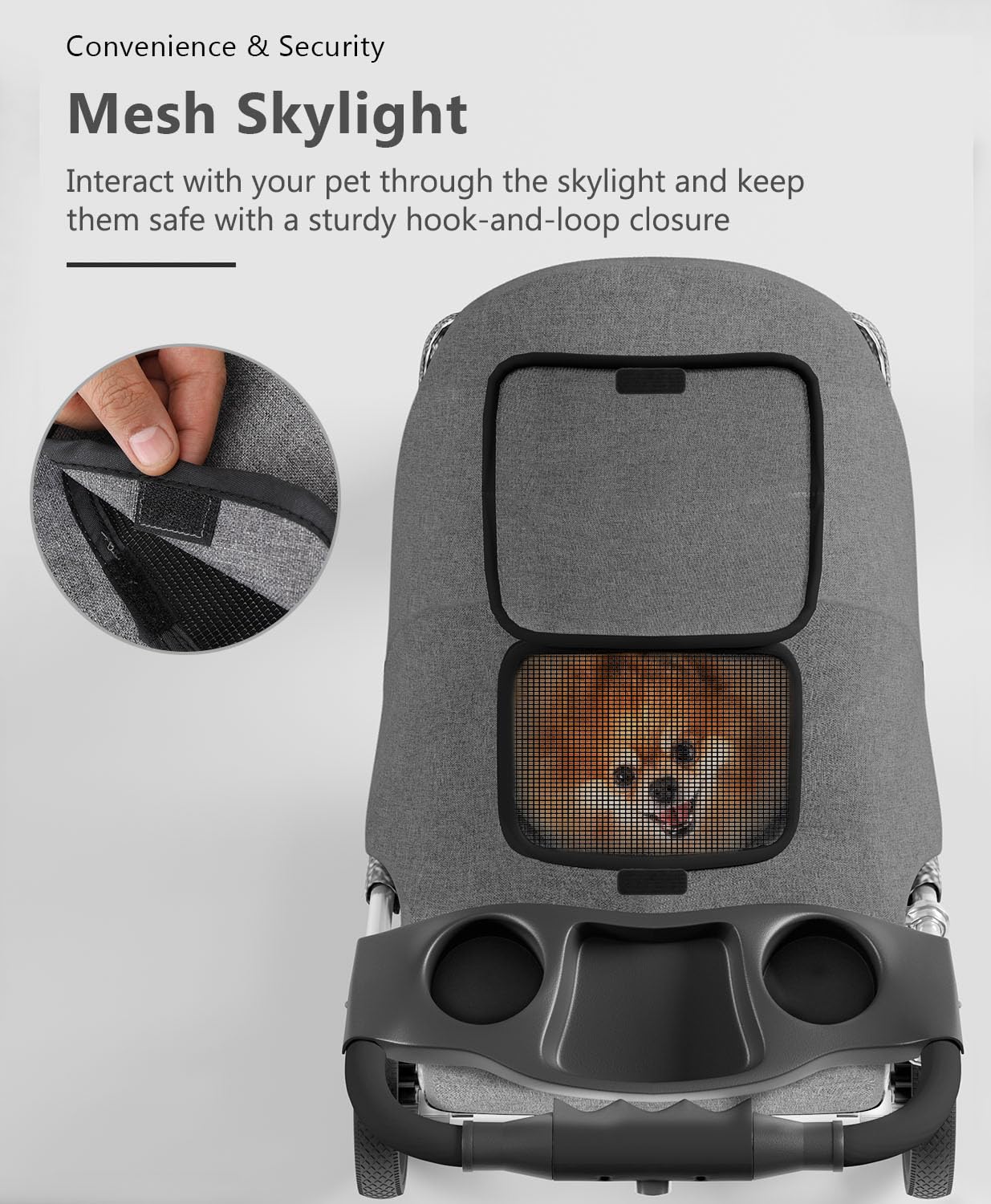 OS MOTOR Pet Stroller with 3 Wheels for Small/Medium Pets, Portable Travel Foldable Carrier Jogger for Dog Cat Puppy Kitty, Rear Wheel Breaks, Storage Basket, Visible Mesh with Weather Cover (Gray)