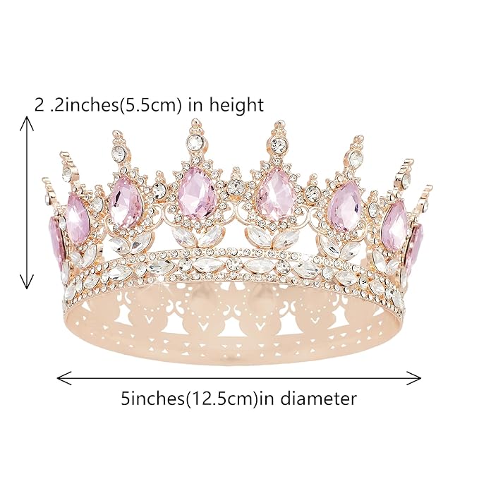 YOUlDIANZI Queen Crown Rhinestone Wedding Crowns and Tiaras for Women Costume Party Hair Accessories Princess Birthday Crown Crystal BridalCrown(Rose Gold Pink Crown)