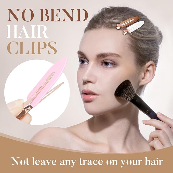 D 8 Pcs No Bend No Crease Hair Clips - Flat Makeup Clip for Women and Girls - Creaseless Hair Clips for Hairstyling Bangs Salon Rose Gold Handle - Black white Pink Brown