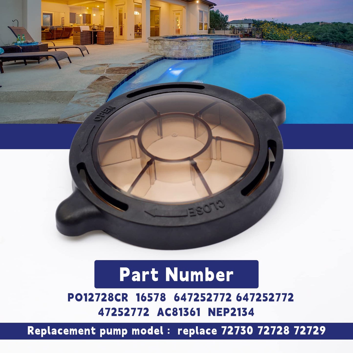 Pool Pump Lid With O-Ring gasket Compatible with Splapool Pureline Deluxe Above-Ground In-Ground Pool Pumps Replaces 47252772, AC81361, NEP2134, PO12728CR, 16578, 647252772, Pool Pump Basket Cover
