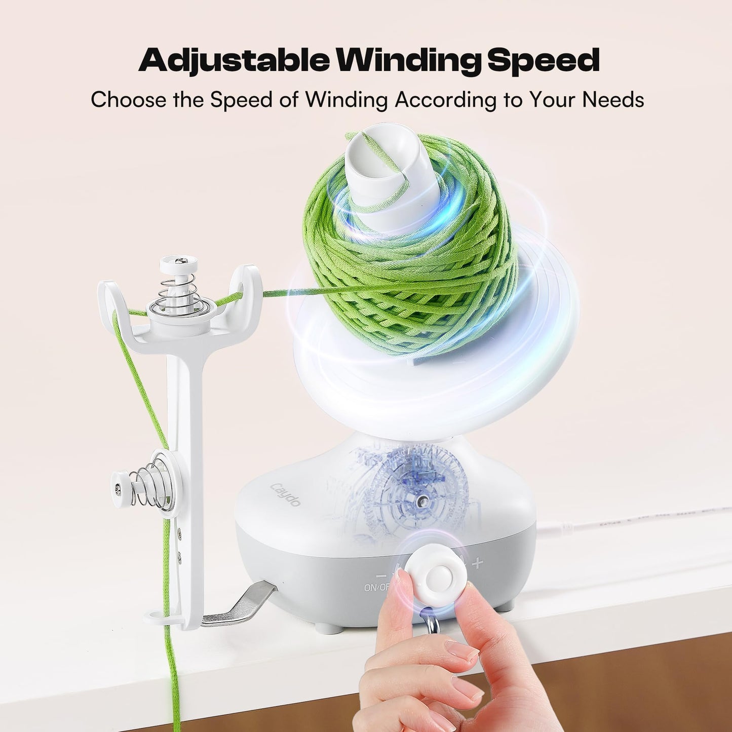 Caydo Electric Yarn Winder, Automatic Yarn Ball Winder, Dual Tension Spring, Stepless Speed, Compact 7oz, White