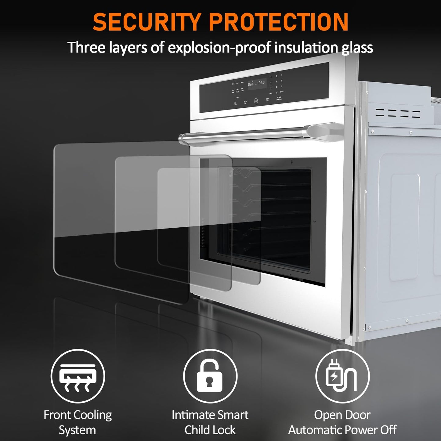 30 Inch Electric Single Wall Oven, Professional True Convection with AirFry and 360° Rotisserie, Spacious Self-Cleaning Cavity in Fingerprint-Resistant Stainless Steel, Silver