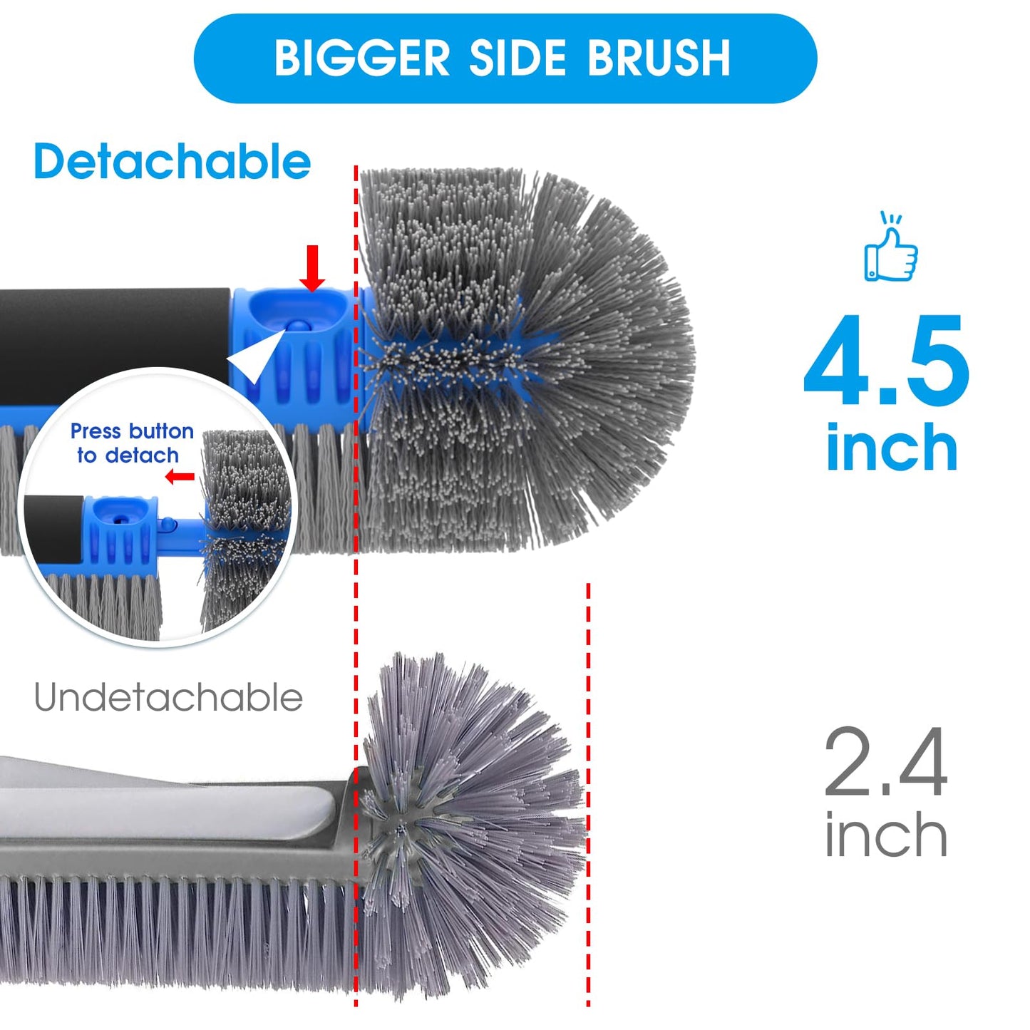 Upgraded Pool Brush Set - 20’’ 2-in-1 Heavy Duty Detachable Round Brush with Extra Side Brush for Cleaning Hard-to-Reach Corners, 9 FT Aluminum Extended Pool Pole with Hidden Hook Retriever