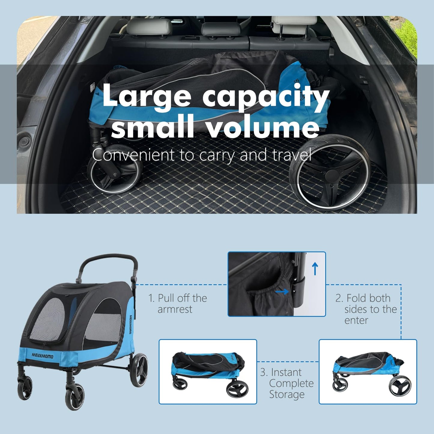 MekkMomo Pet Stroller for Large Dogs, All Terrain 4 Wheels for Jogging Running, Dog Stroller for Large Dogs Up to 88lbs, Foldable Dog Strollers with Adjustable Handle & Breathable Mesh