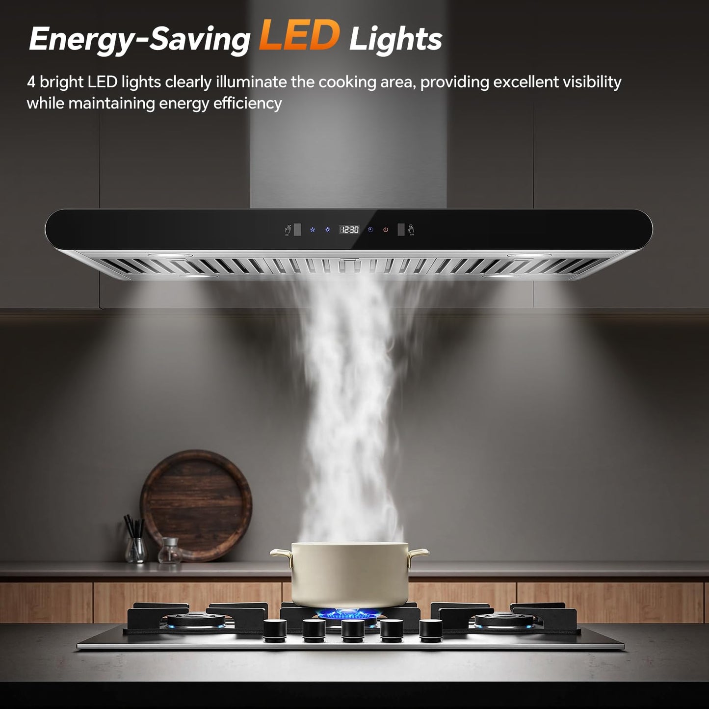 Tiesay Island Range Hood 36 Inch, 700 CFM kitchen Hood with Dual-Sided Touch/Gesture/Remote Control, Ceiling Mount, Convertible Ducted/Ductless, 3-Speed Fan, 3 Stainless Steel Baffle Filters
