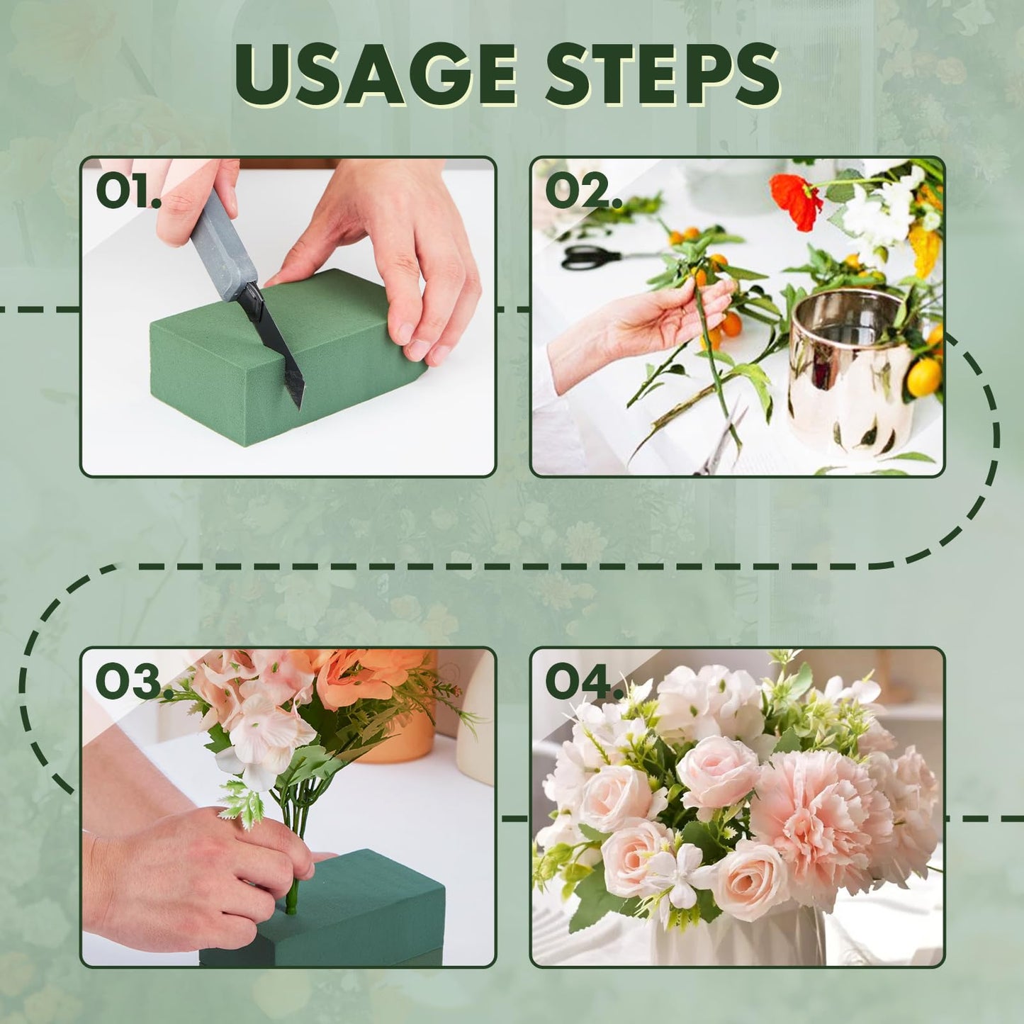 GNRZZT 20 PCS Floral Foam Blocks, 5.5"L x 3.1"W x 1.7"H Green Dry & Wet Flower Foam for Fresh and Artificial Flowers, Plant Foam for Wedding, Birthdays, Pary, Home Decorations