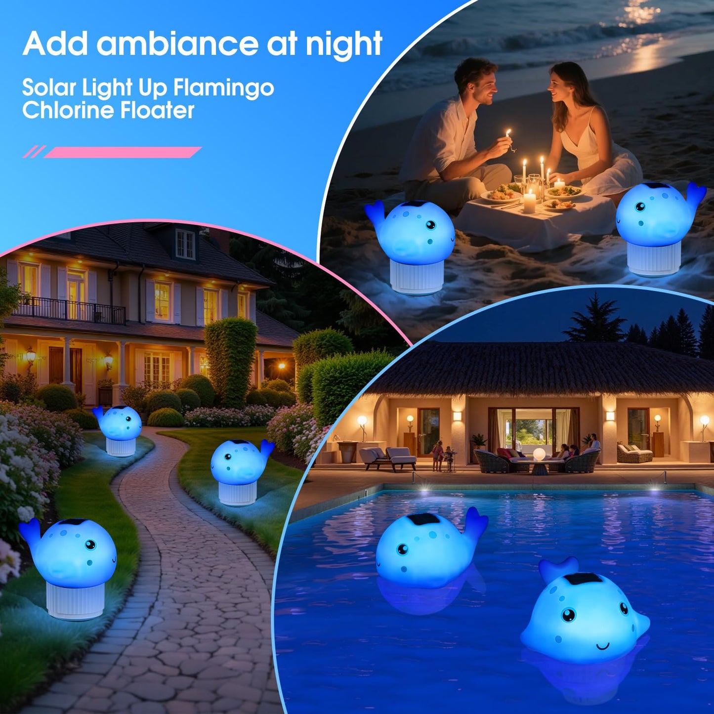 Blufree Pool Chlorine Floater, Solar Chlorine Tablet Floater w/Adjustable Release, Glow in The Dark Large Capacity Whale Floating Chlorines Dispenser for Pool Hot Tub Spa Fits 3 Inch Tabs