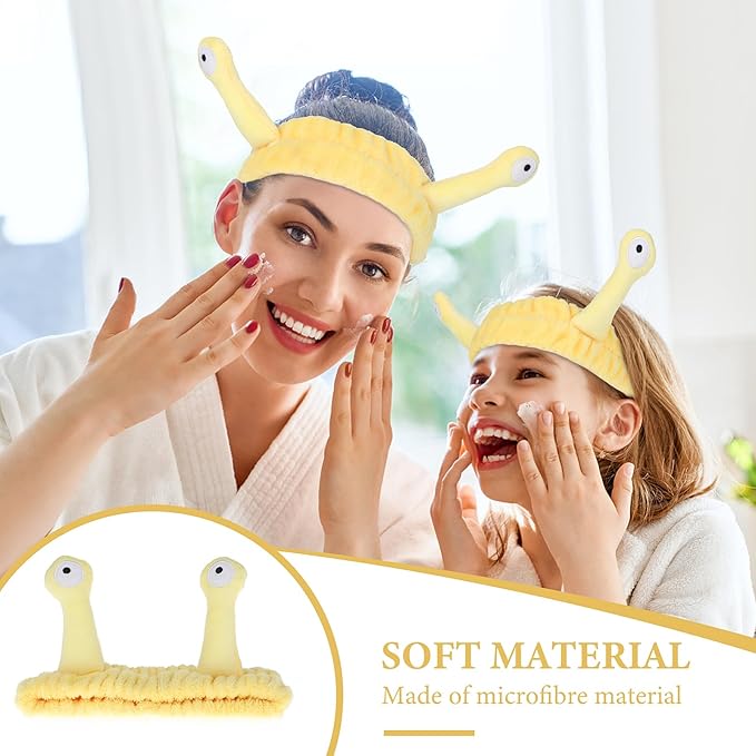 Face Wash Headband, Palm and Snail Spa Hair Bands Makeup Headbands Women Cartoon Cute Coral Fleece Elastic Headband Creative Hair Accessories for Washing Face Shower Sports (Yellow)