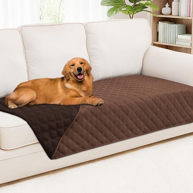 Smiry Waterproof Dog Bed Cover Pet Blanket, Soft Washable Dog Blanket for Furniture Bed Couch Sofa Reversible, Checkered (40"x90", Brown/Chocolate)
