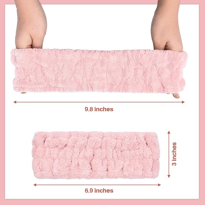Chuangdi 3 Pieces Terry Cloth Elastic Headbands for Women - Makeup, Face Washing, Yoga, Sports, Shower (Pink, Green, Brown)