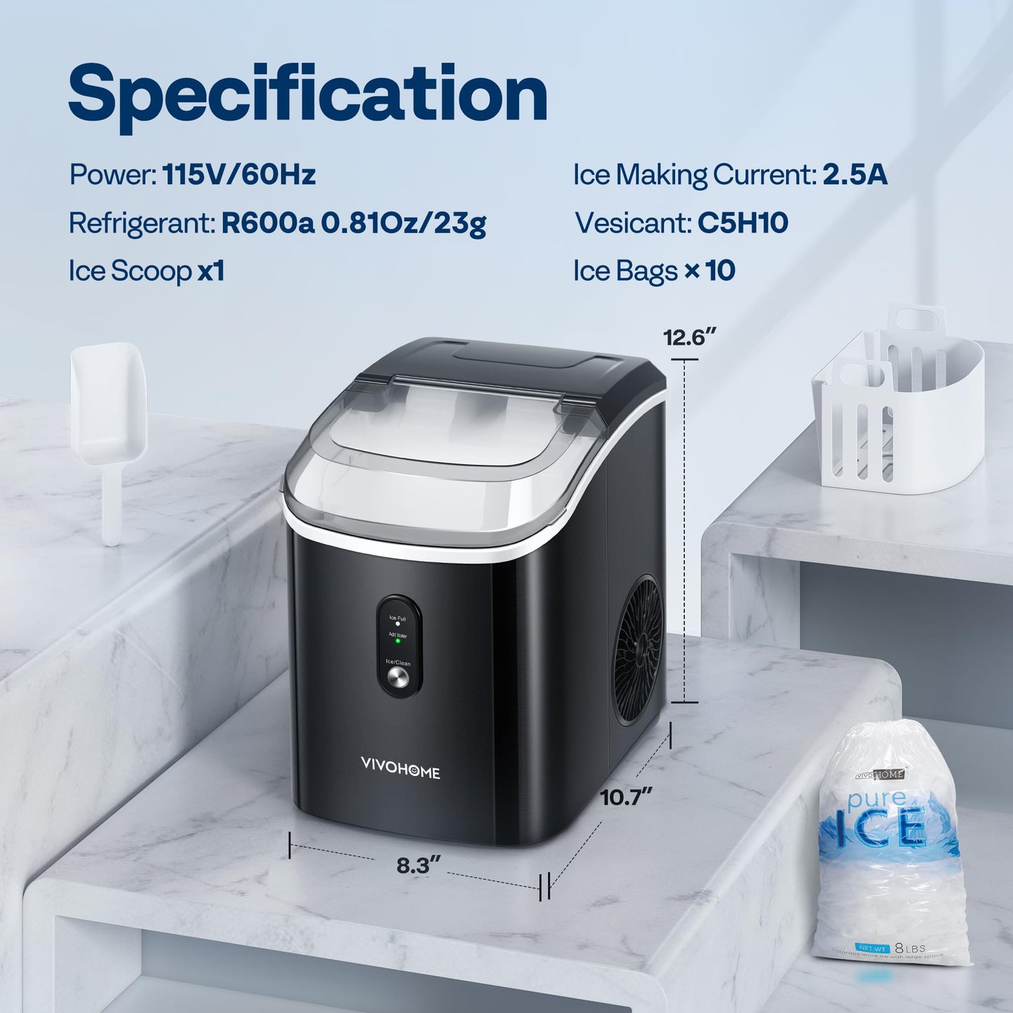 VIVOHOME Electric Portable Compact Countertop Automatic Ice Cube Maker Machine with Hand Scoop and Self Cleaning Function 26lbs/Day Silver