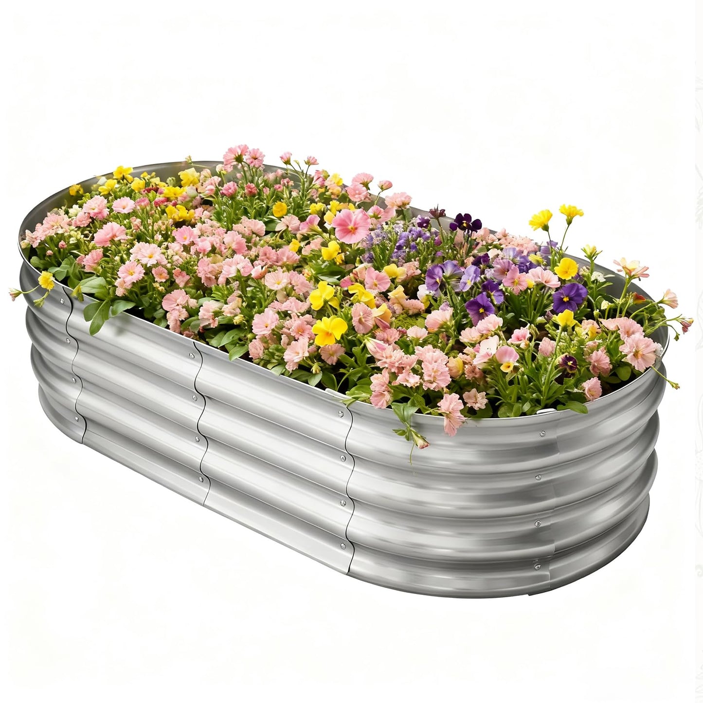 TATAANTY Galvanized Raised Garden Bed for Outdoor: 4X2X1ft Durable Metal Vegetable Plant Container Kit - Oval Planter Box for Gardening Flower Trough