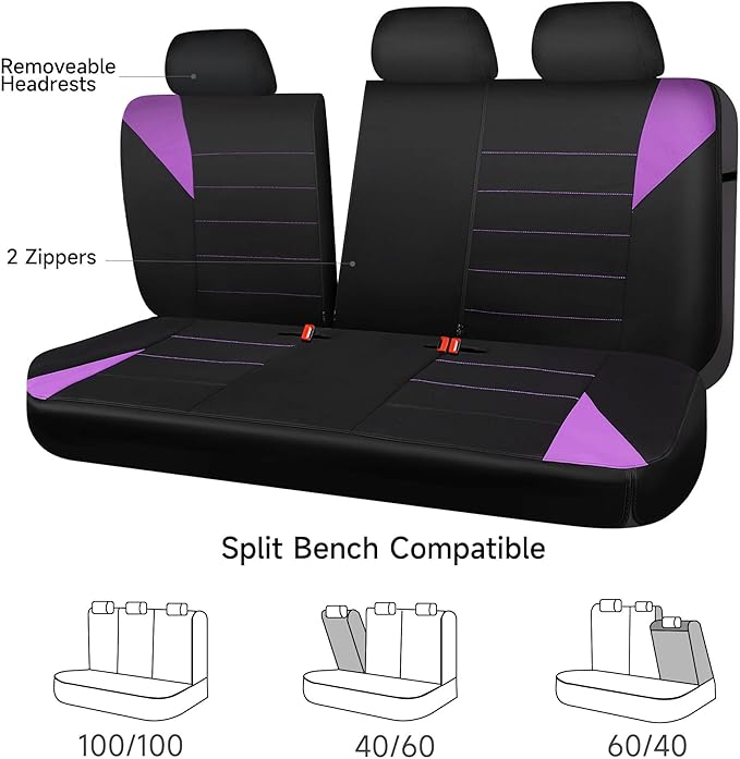 CCAR Pass Neoprene Wetsuit Seat Covers, Waterproof Car Seat Covers Full Sets with 5mm Composite EVA, Universal Fit for Car Sedan, SUV Trucks Anti Slip with Airbag Compatible(Black Purple)